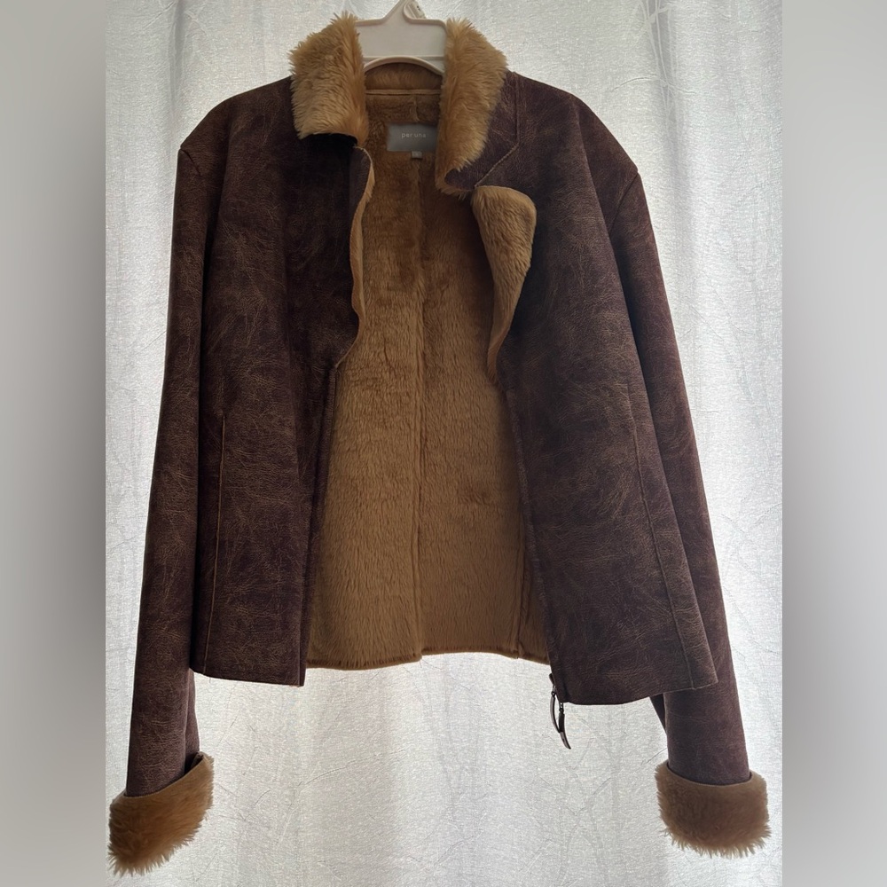 Per Una Brown and Blue Teddy Jackets Cozy Outerwear